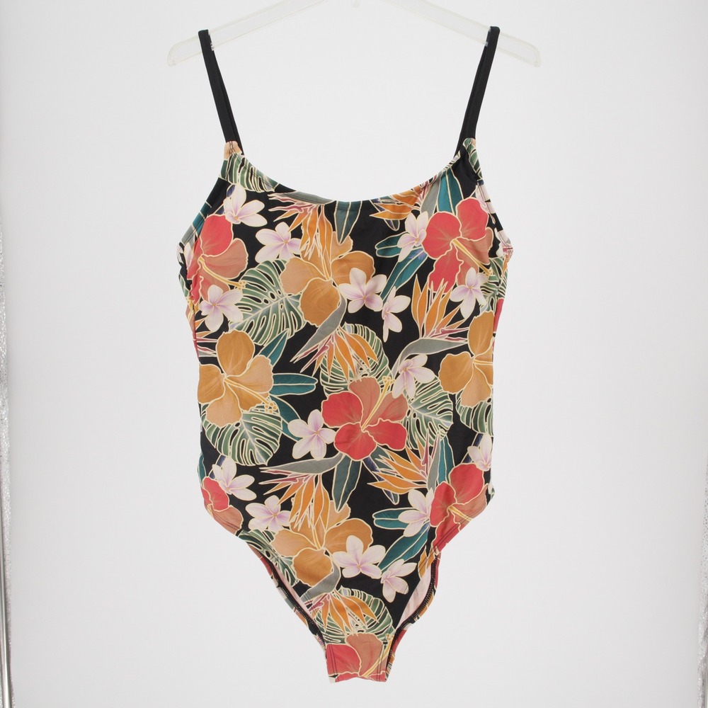 Hurley Women's Black Floral Strappy Back One Piece Swimsuit Size XXL